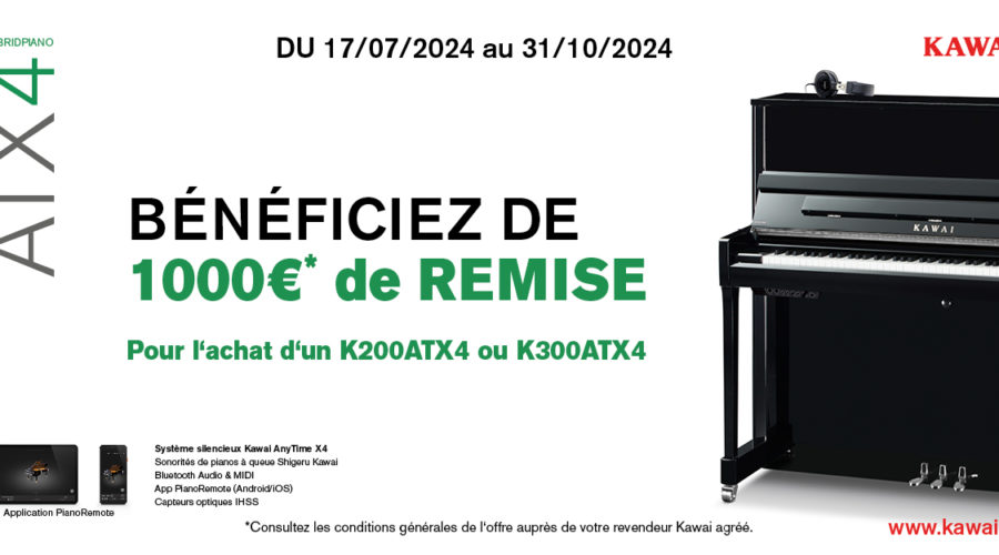 1000 € de réduction sur votre piano KAWAI Silent du 17 Juillet au 31 Octobre